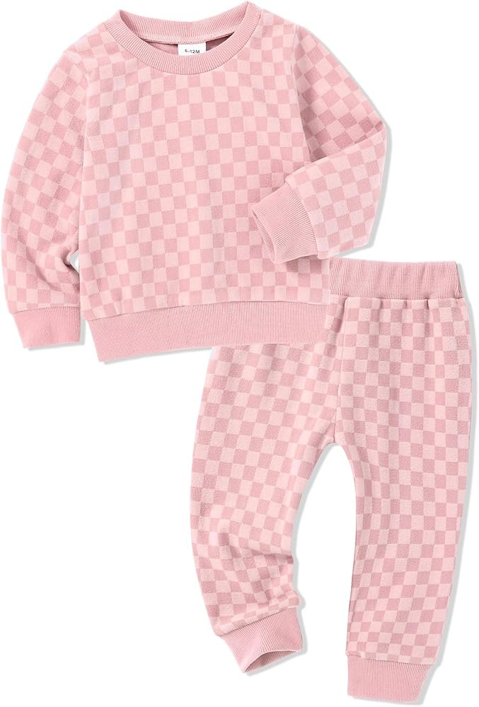 WESIDOM Toddler Girl Clothes Checkered Long Sleeve Pullover Tops + Pants Toddler Baby Sweatsuit F... | Amazon (US)