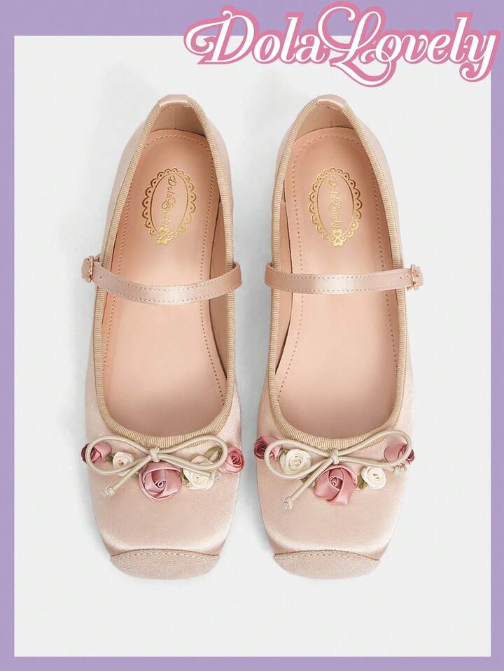 Dola Lovely Abrikoos Mary Jane damesschoenen met bloemdecor, ondiepe mond, vierkante neus, modieu... | SHEIN