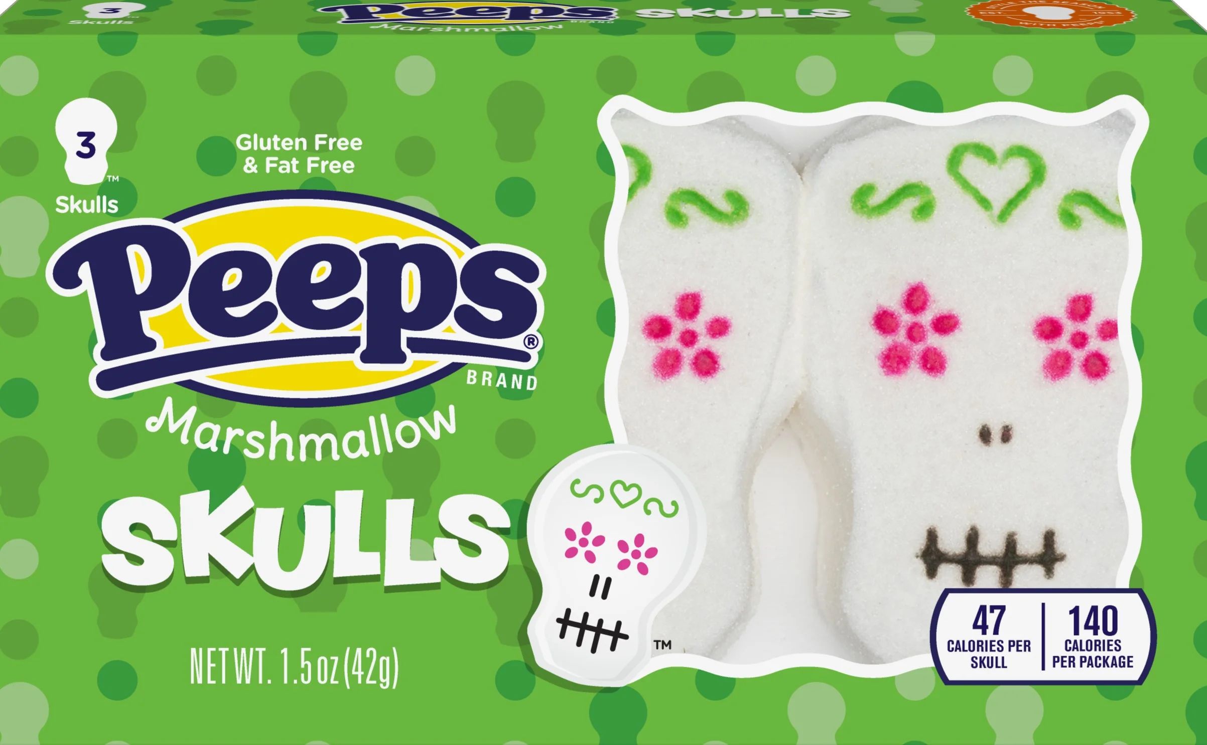 PEEPS Marshmallow Skulls, Halloween Candy - 3 Count (1.5 Ounces) | Walmart (US)