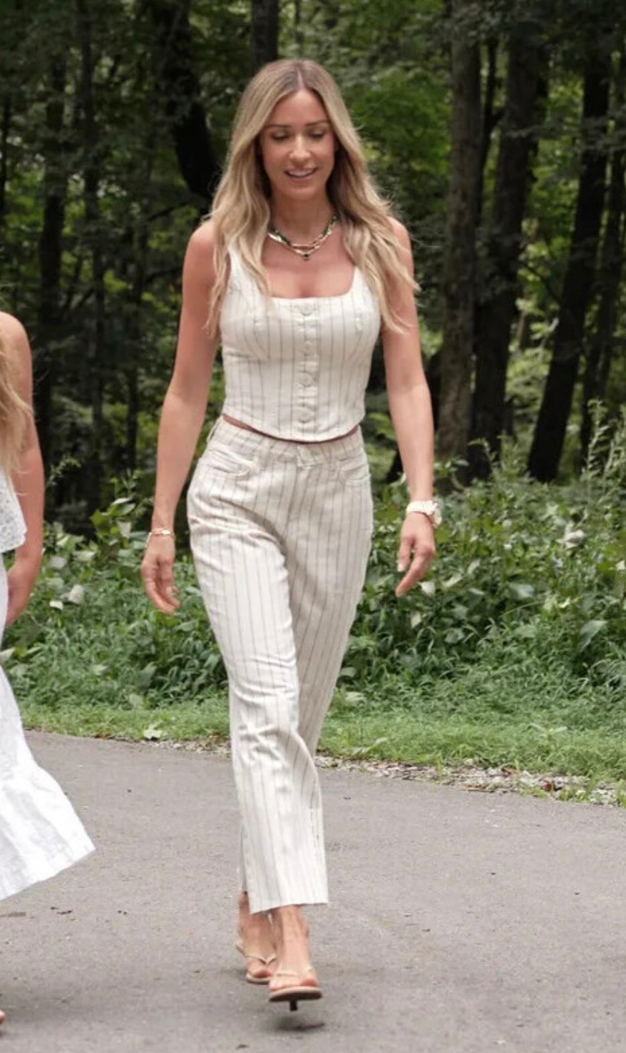 Kristin Cavallari Architectural Digest Crop Wide Leg Jeans Pinstriped Cotton Tank