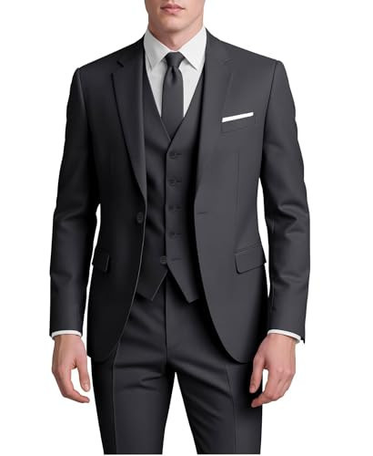 CKGJLJ Black Slim Fit Suits for Men 3 Pieces Set Black Suit for Men Single Breasted Suits Man Solid Color One Button Blazer Jacket Vest Pant Formal Evening Dinner Suit 2XL | Amazon (US)