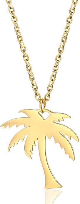 RUIZHEN Stainless Steel Tropical Palm Coconut Tree Beach Pendant Necklace For Women | Amazon (US)