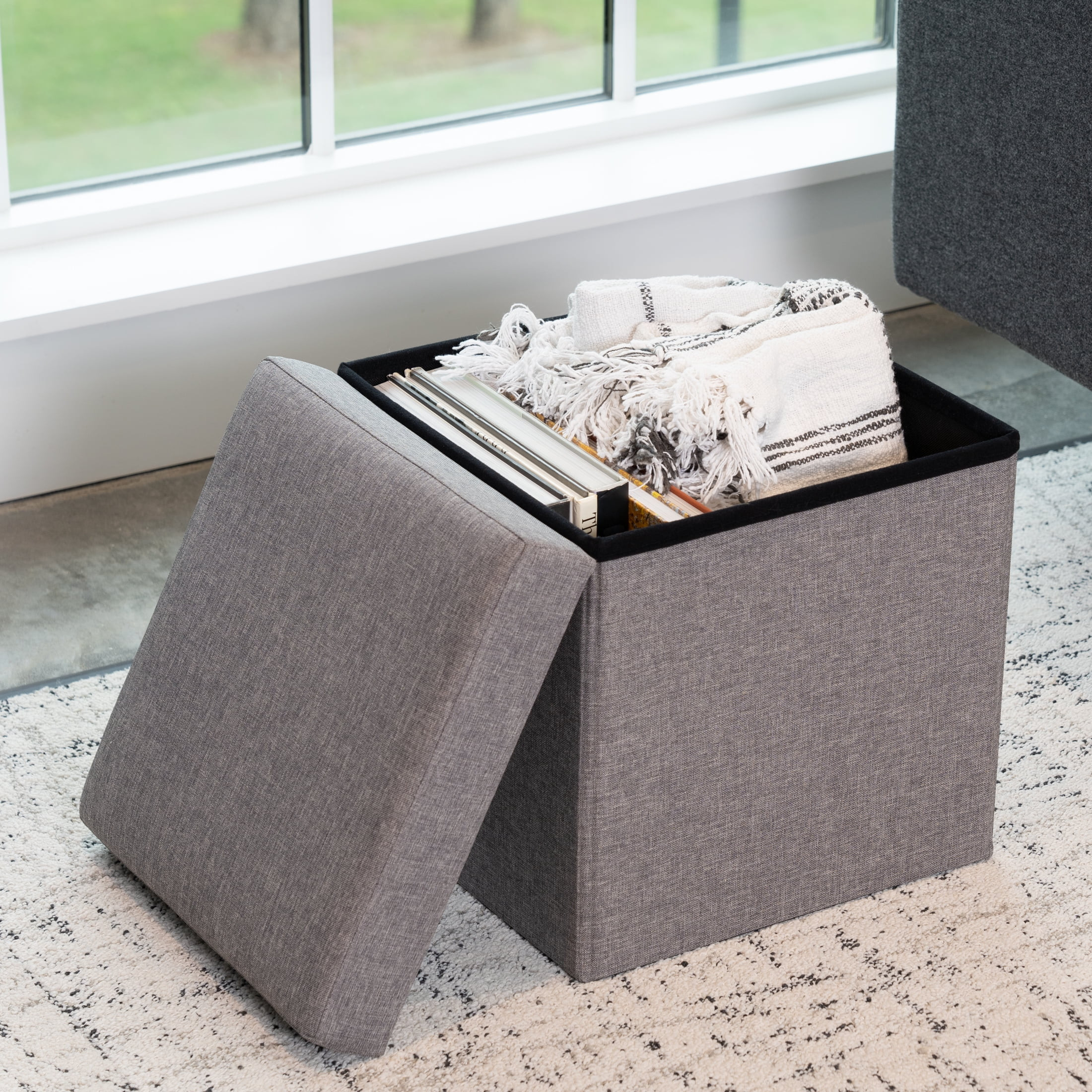 Mainstays Collapsible Storage Ottoman, Gray | Walmart (US)