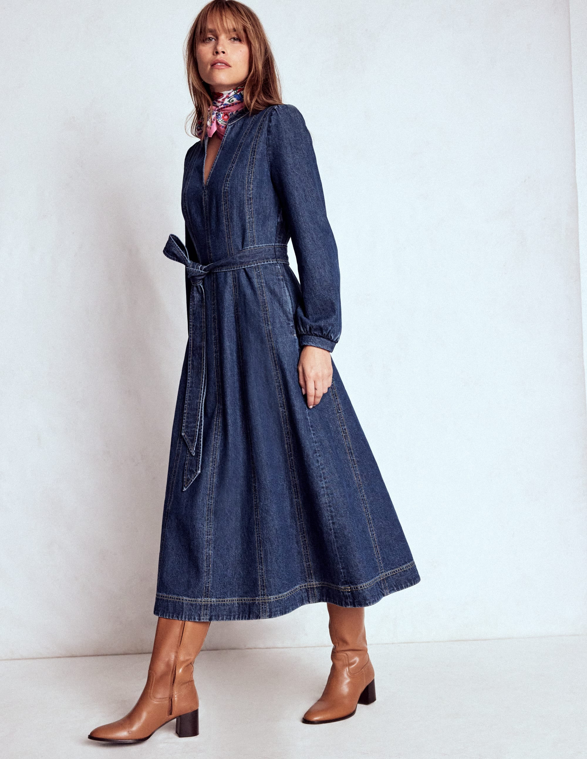 Ros Panelled Denim Midi Dress-Indigo Denim | Boden (US)