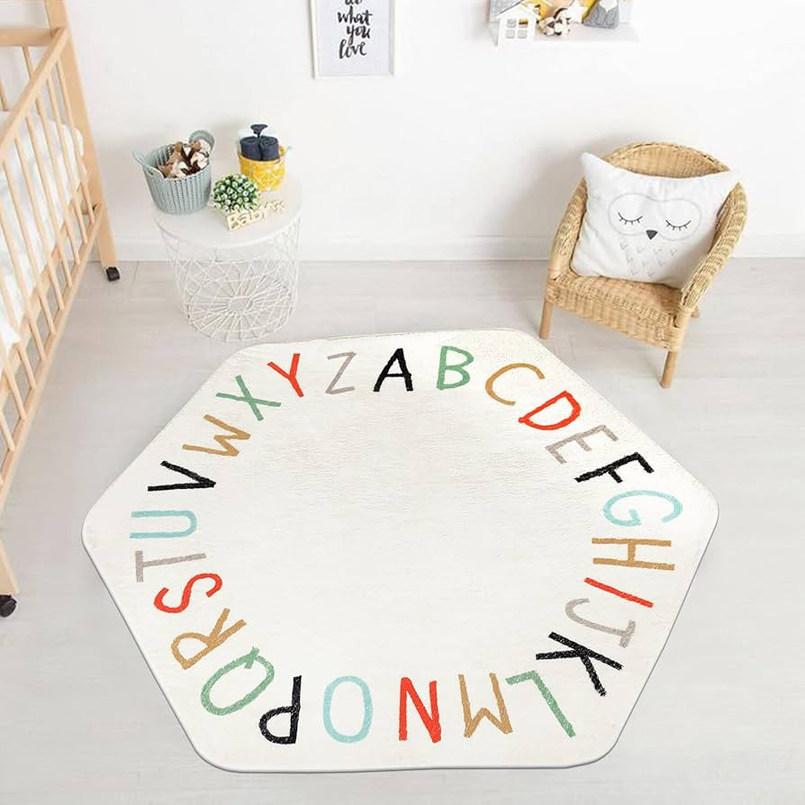 Topotdor Hexagonal Kids Rug for Princess Castle Play Tent,Rainbow Alphabet Nursery Area Rug Extra... | Amazon (US)