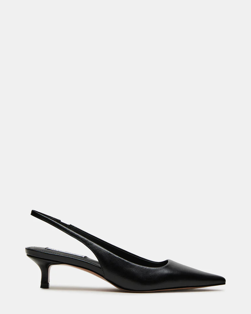 KARI Black Leather Slingback Point Toe Kitten Heel | Women's Heels | Steve Madden (US)