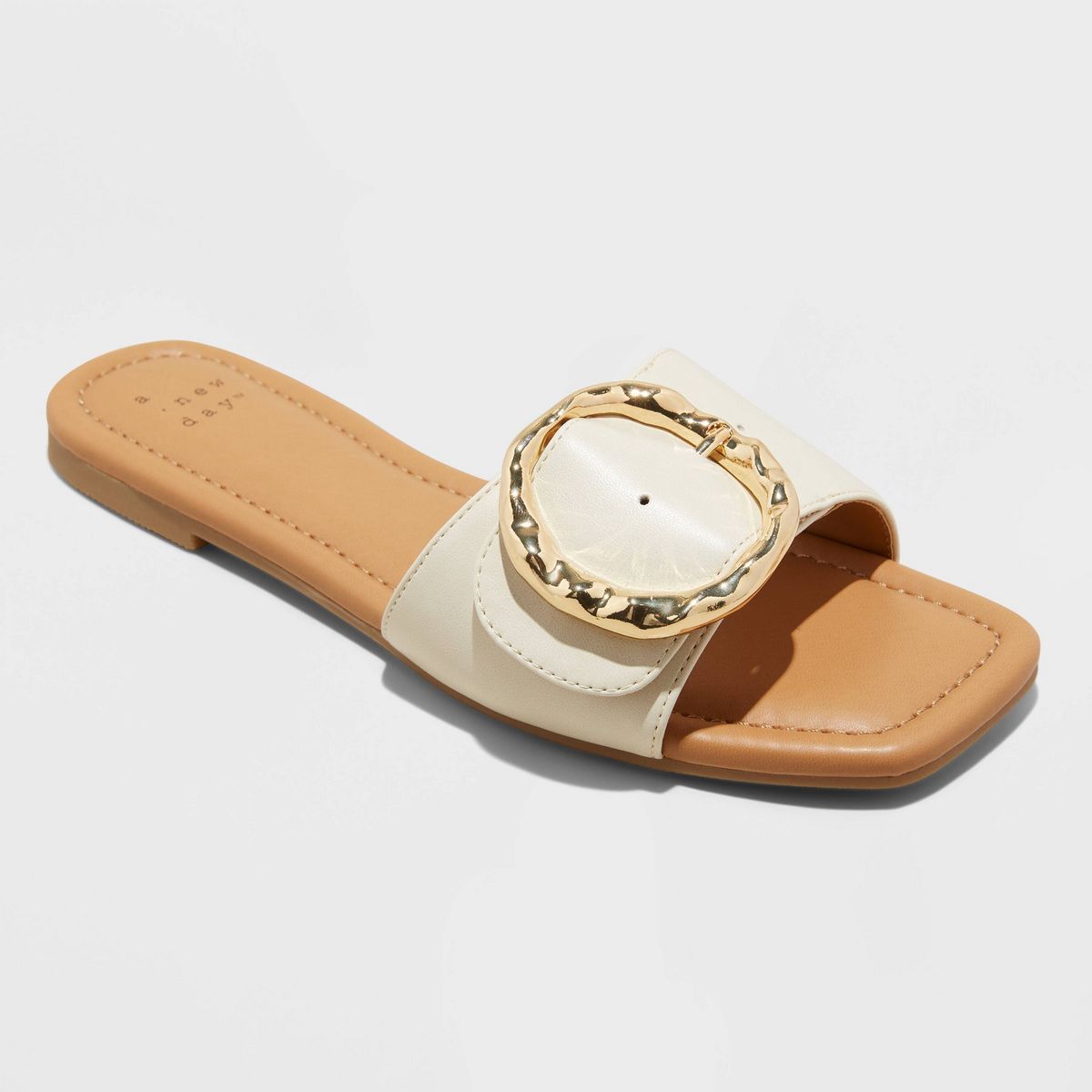 Women's Bennie Buckle Slide Sandals with Memory Foam Insole - A New Day™ Cream 6 | Target