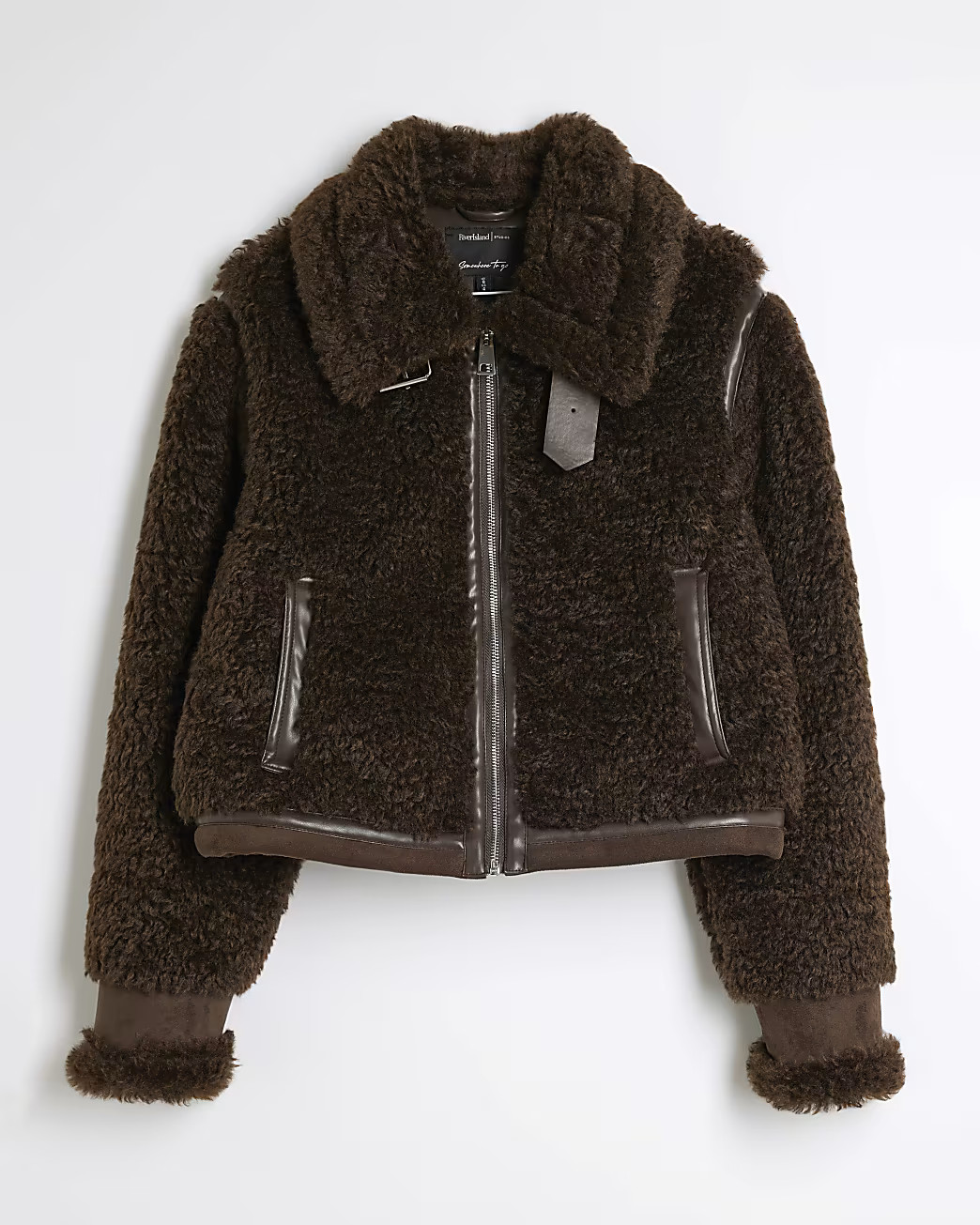 Brown Borg Collared Aviator Jacket | River Island UK & IE