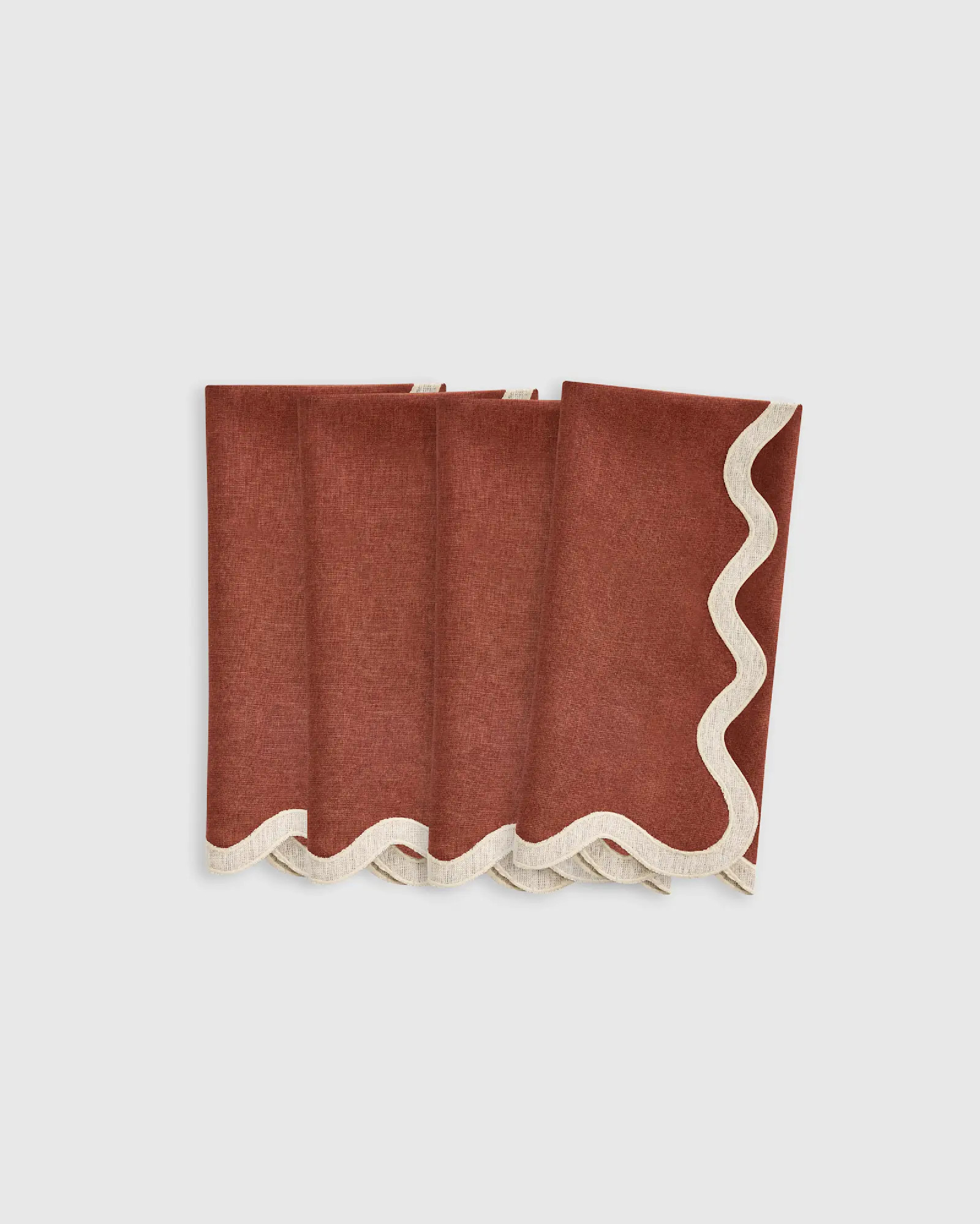 European Linen Scallop Edge Napkins (Set of 4) in Bordeaux/Flax | Quince