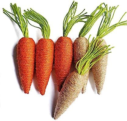 WsCrofts 6Pack Easter Carrots Decor - 5.1 Inch 2 Color Cotton Rope Carrot for Spring Easter Baske... | Amazon (US)