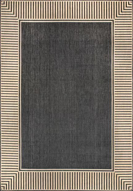 Dark Gray Striped Border Indoor/Outdoor Flatweave 3' 6" x 5' Area Rug | Rugs USA