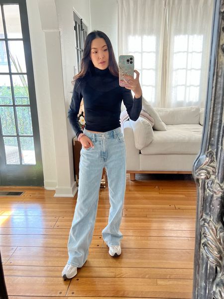 The best wide leg jeans!!! Actually comfortable but still flattering on the backside. Also love this new mesh turtleneck. It’s a little sheer but not *too* scandalous and cropped to the perfect length with high waisted pants.

#LTKunder100 #LTKsalealert #LTKxAF
