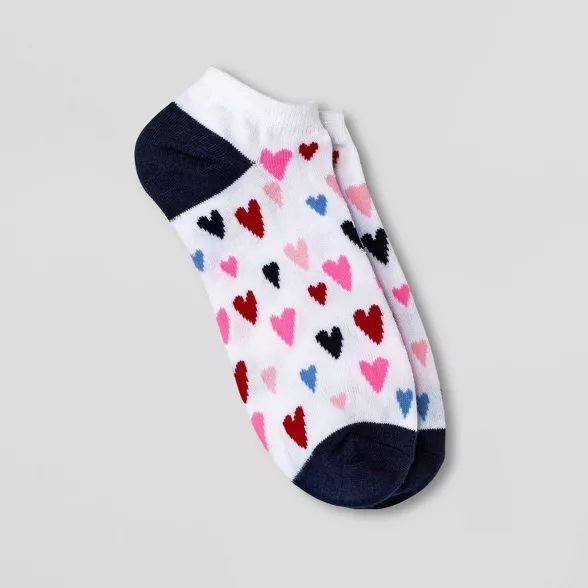 Women's Mini Hearts Valentine's Day Low Cut Socks - White/Navy 4-10 | Target