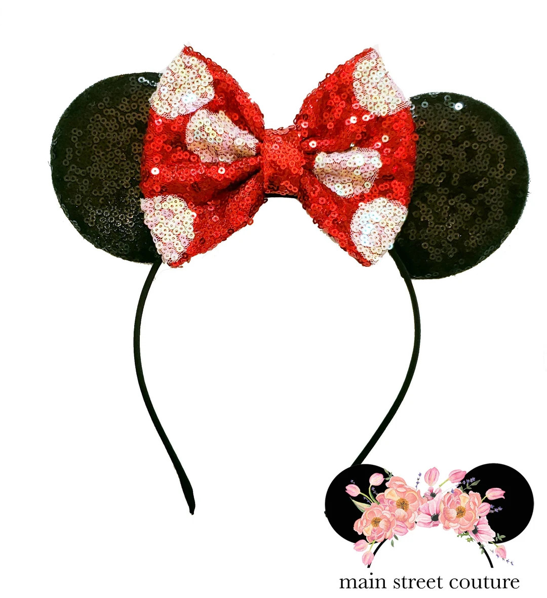 Red and White Sequin Polka Dot Minnie Ears, Minnie Mouse Ears, Minnie Mouse Headband - Etsy | Etsy (US)