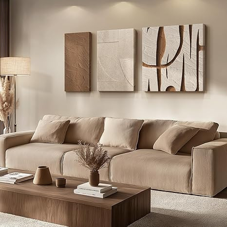 Abstract Canvas Wall Art 3 Piece Neutral Artwork for Living Room, Modern Large Minimalist Brown B... | Amazon (US)