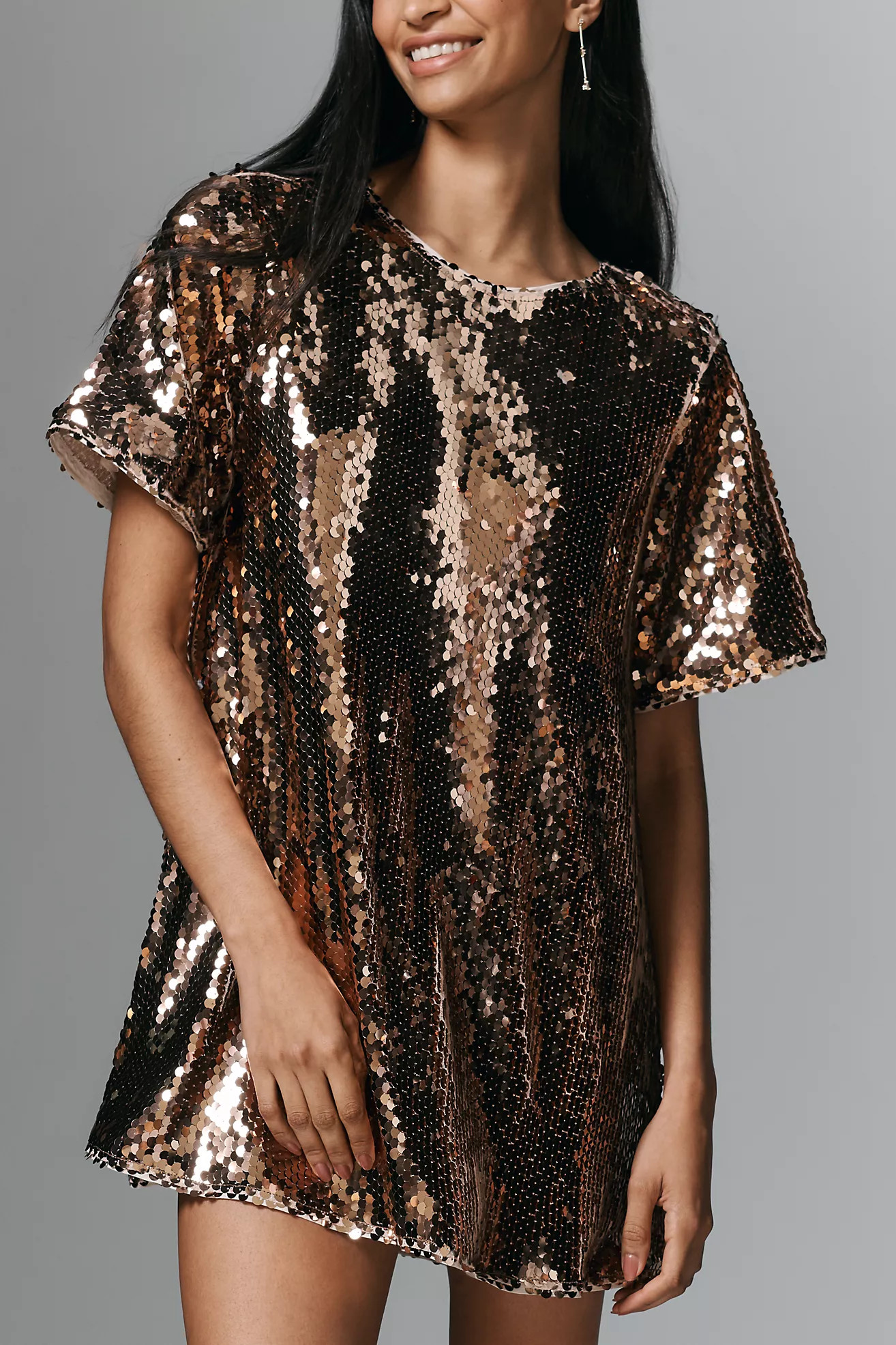 The Emmy Short-Sleeve Swing Mini Dress by Maeve: Sequin Edition | Anthropologie (US)