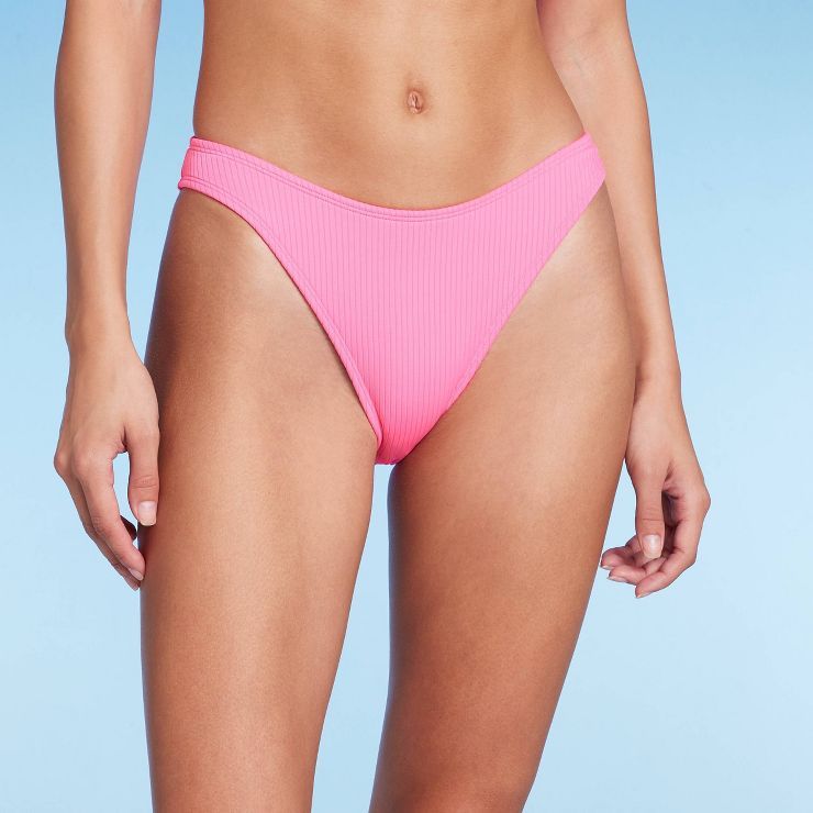 Women's Ribbed Scoop Front High Leg Cheeky Bikini Bottom - Wild Fable™ | Target
