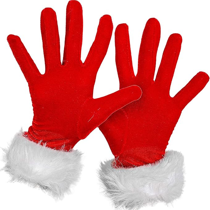 Skeleteen Red Fur Costume Gloves - Red Velvet Gloves with White Furry Cuff Accessories for Costum... | Amazon (US)