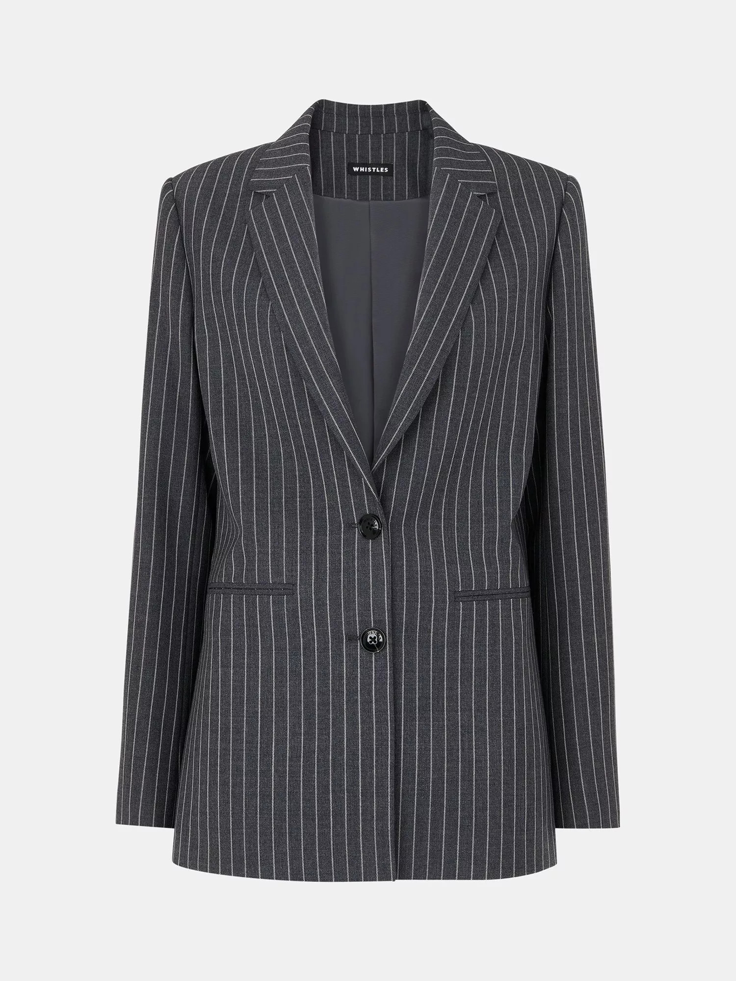 Whistles Isla Pinstripe Wool Blend Blazer, Grey/Multi | John Lewis (UK)