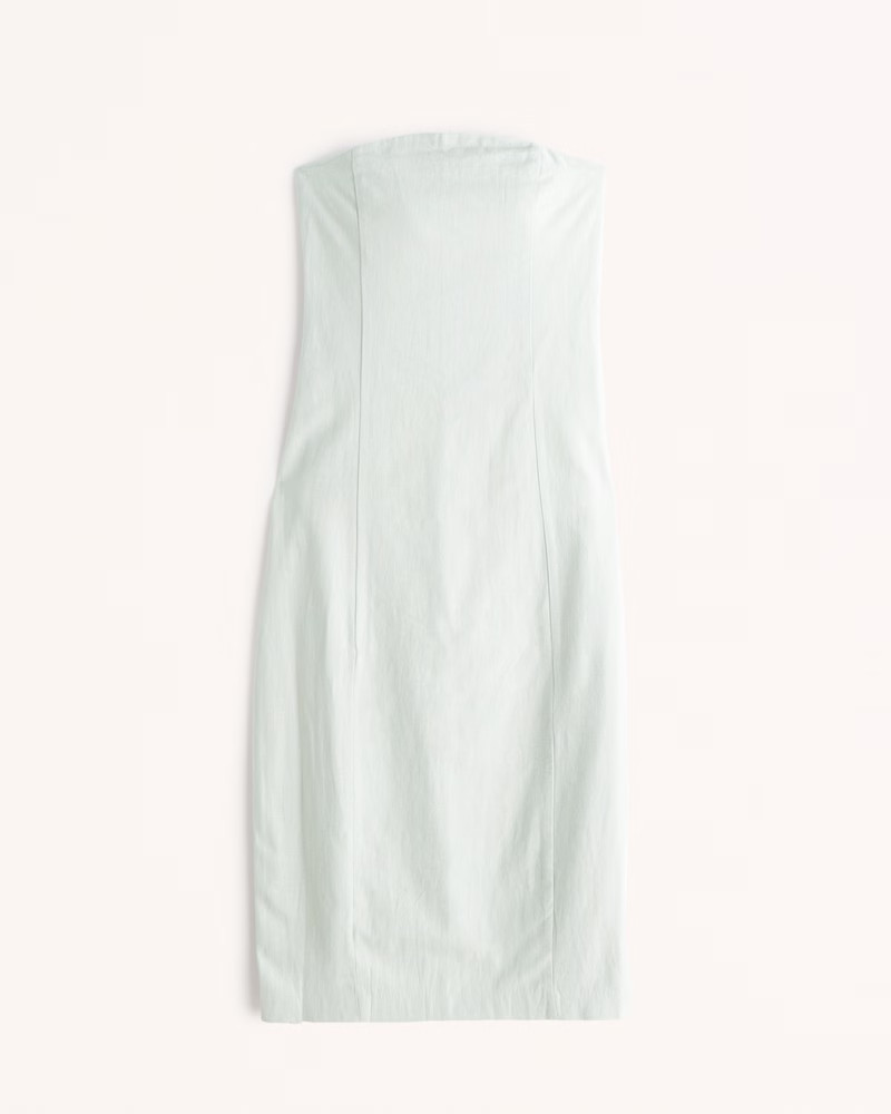 Strapless Linen-Blend Midi Dress | Abercrombie & Fitch (US)