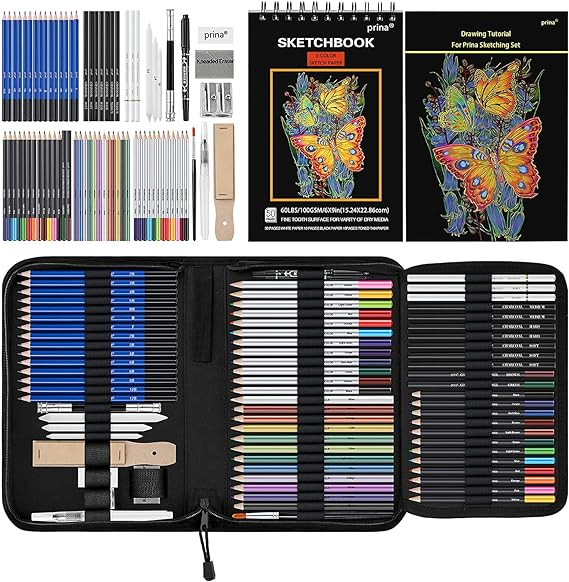 Prina 76 Pack Drawing Set Sketching Kit, Pro Art Supplies with 3-Color Sketchbook, Include Tutori... | Amazon (US)