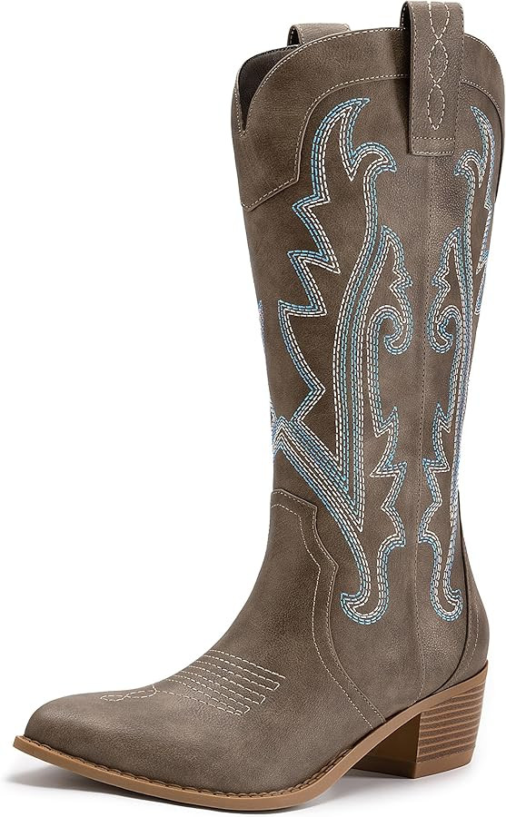 Athlefit Cowboy Boots for Women Western Cowgirl Boots Fashion Embroidered Pointed Toe Chunky Heel... | Amazon (US)