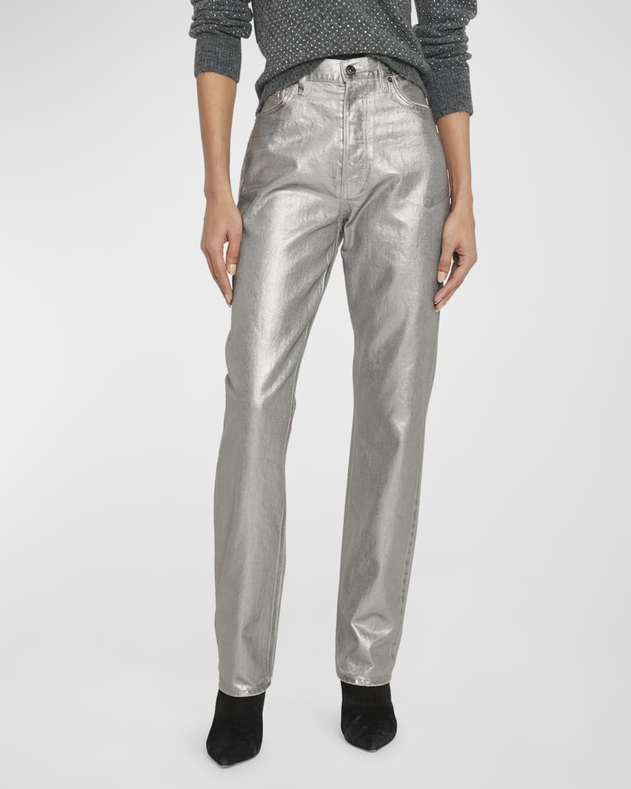 Daniela Straight-Leg Metallic Jeans | Neiman Marcus