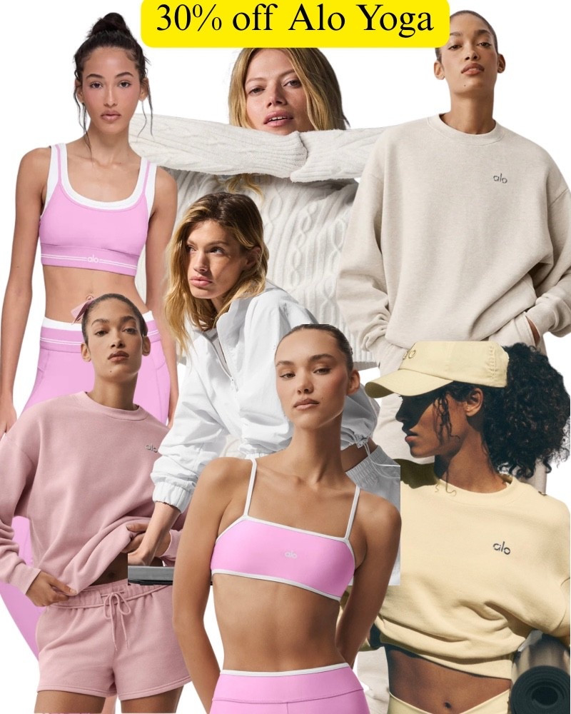 Alo yoga sale! Gym, active, fitness, sports bra, leggings, sweatshirt, shorts, yellow, pink, beige, summer, spring.

#LTKfitnessgoals #LTKMothersDay #LTKootd