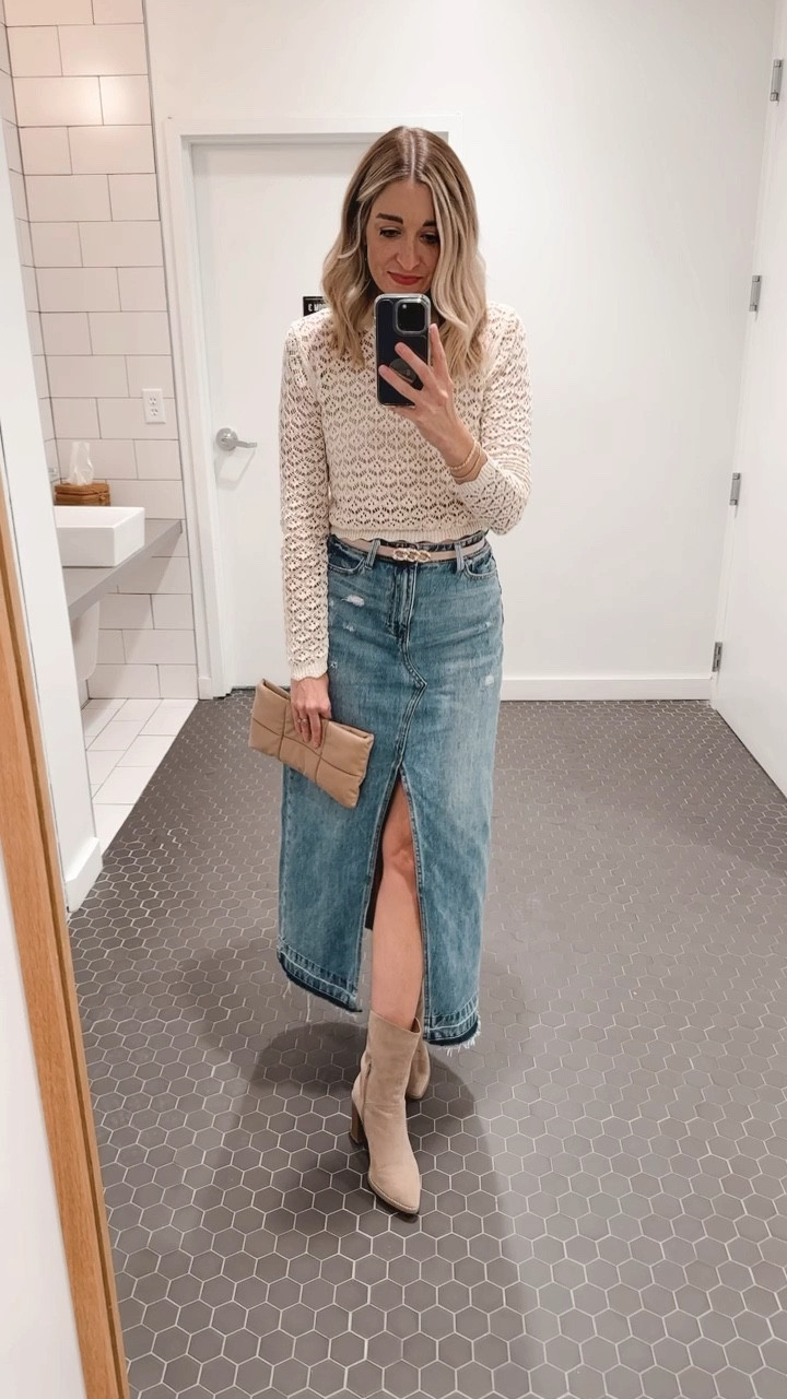 In my denim skirt era. This particular one is from a local boutique but I’ve found some great options at varying price points! 

#LTKfindsunder50 #LTKstyletip #LTKfindsunder100