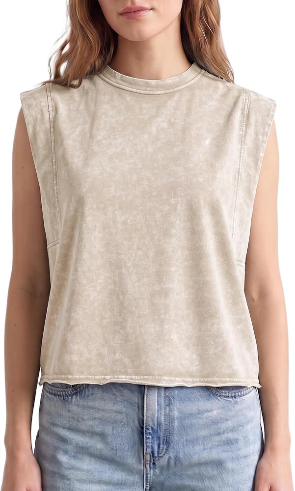 Women's 100% Cotton Tank Tops Soft Acid Wash Sleeveless Athletic Tank Oversized Basic T Shirts Yo... | Amazon (US)