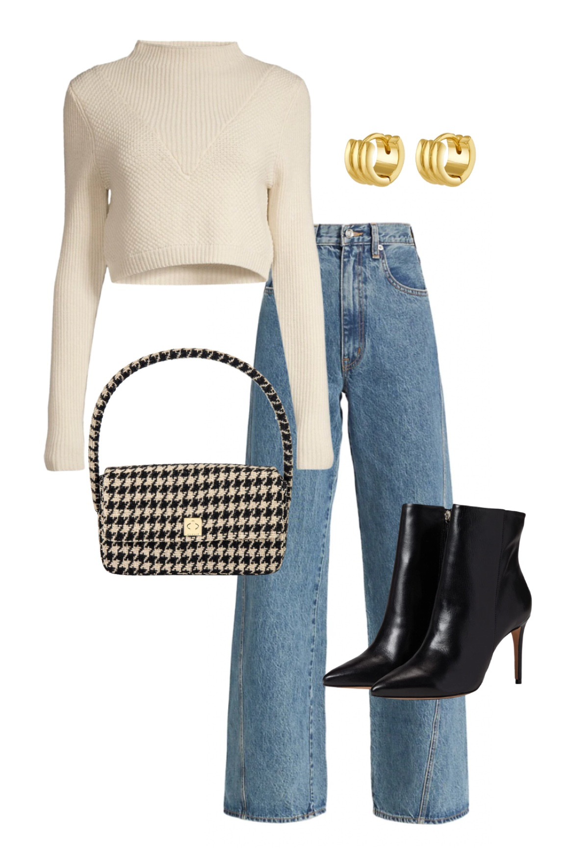 Neutral cropped sweater styled with jeans. Casual weekend outfit idea. Wide leg jeans outfit  

#LTKunder50 #LTKstyletip #LTKsalealert