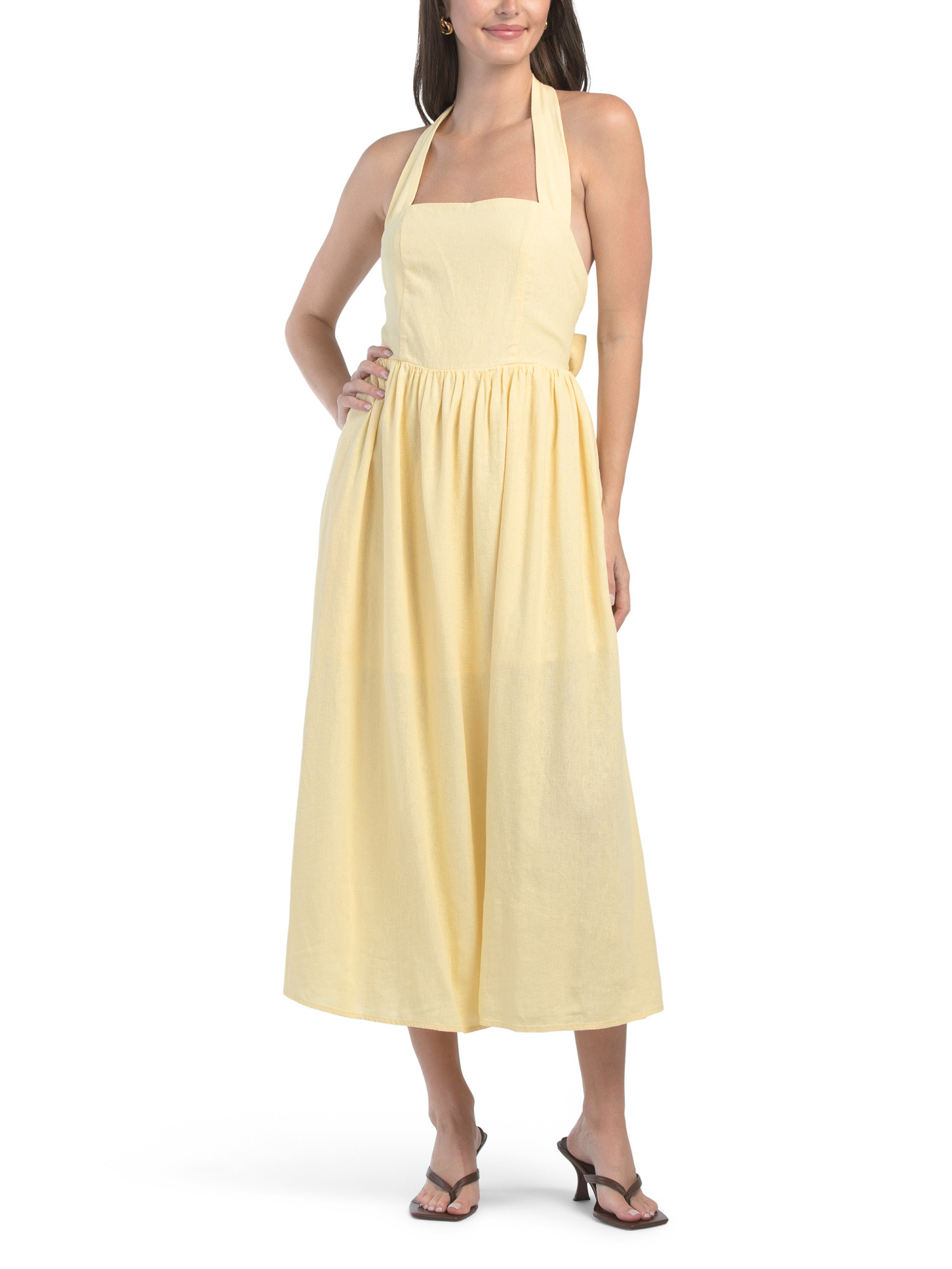 Linen Blend Halter Neck Midi Dress | TJ Maxx