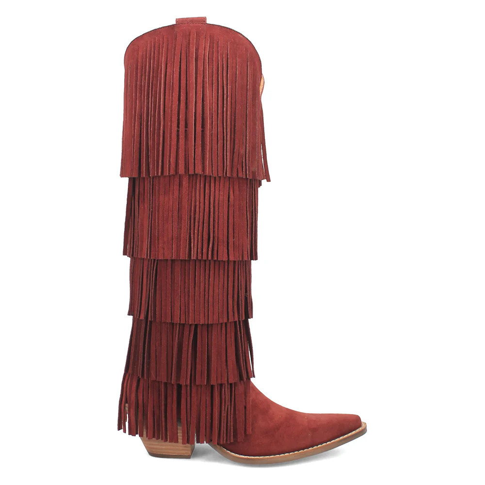 Shop Red Womens Dingo Wild Child Fringe Snip Toe Cowboy Boots | Shoebacca