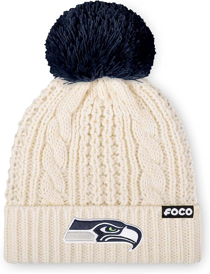 FOCO NFL Womens NFL Team Logo Cable Knit Pom Beanie Hat | Amazon (US)