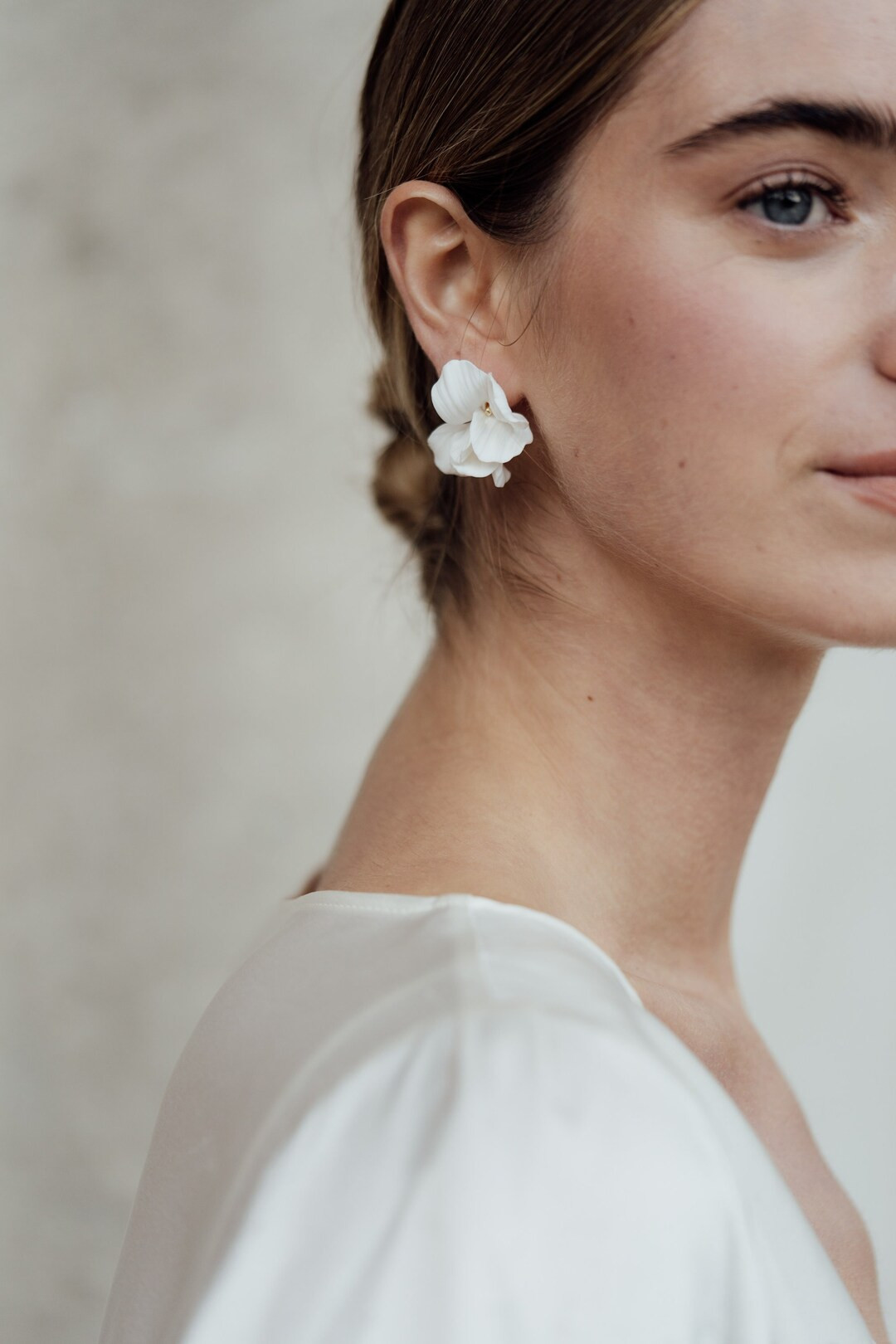 EMMA STUD Bridal Earrings, Porcelain Flower Earrings - Etsy | Etsy (US)