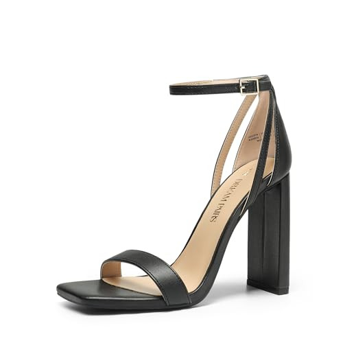 DREAM PAIRS High Heels Chunky Block Square Toe Heels for Women Dressy Open Toe Heel Sandals,Size 9.5,Black-Pu,SDHS2207W | Amazon (US)
