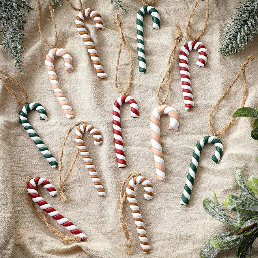 Leinuosen 24 Pcs Retro Christmas Candy Cane Ornament Neutral Hanging Candy Cane Christmas Tree De... | Amazon (US)