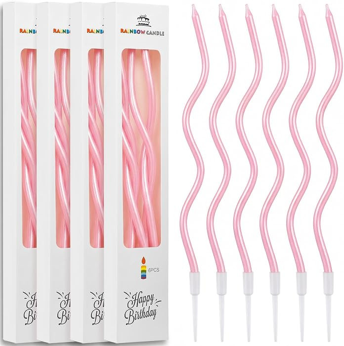 24 Pcs Pink Spiral Long Thin Birthday Candles, Twisted Curved Candle Cake Topper, Birthday Partie... | Amazon (US)