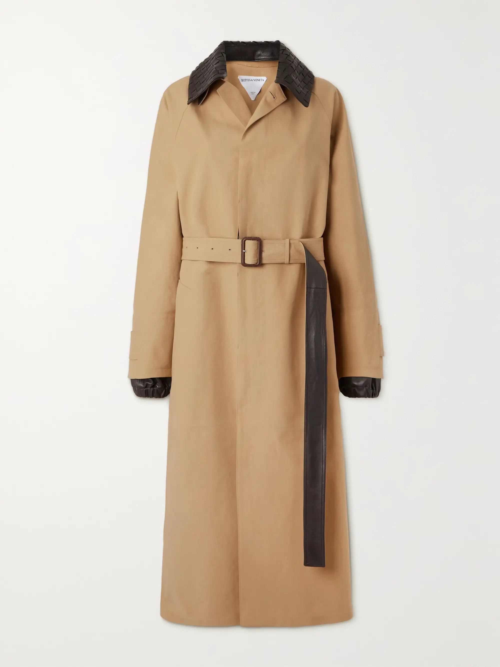 Belted leather-trimmed cotton-garbardine trench coat | NET-A-PORTER (US)