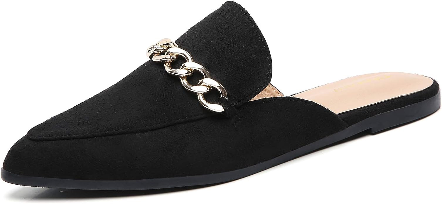 Tilocow Chain Mules for Women Round Toe Backless Flat Mules Comfortable Slides Mules Shoes Ladies... | Amazon (US)