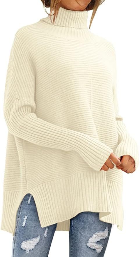 LILLUSORY Women's Oversized Turtleneck Sweaters 2024 Fall Batwing Sleeve Ribbed Tunic Sweater | Amazon (US)