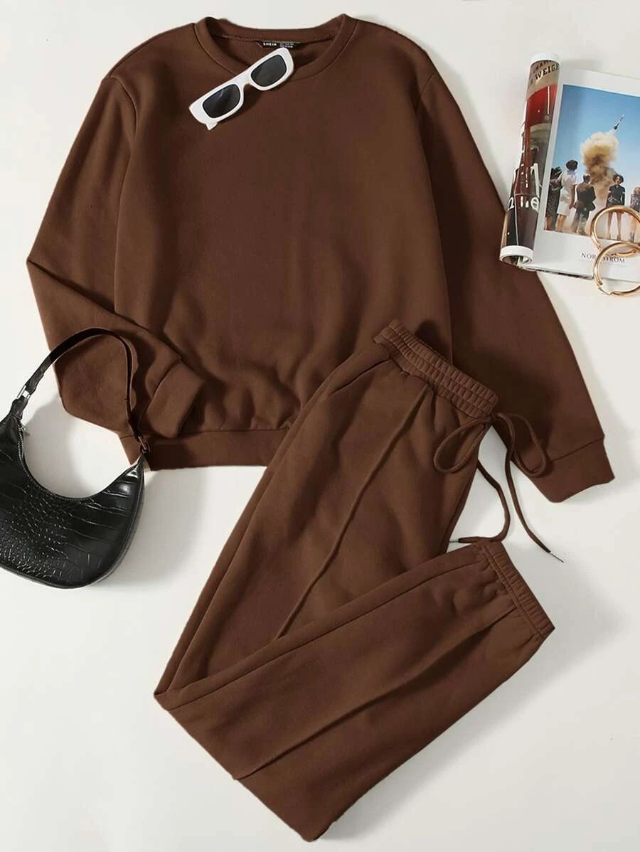 SHEIN Solid Pullover & Seam Front Sweatpants Set | SHEIN