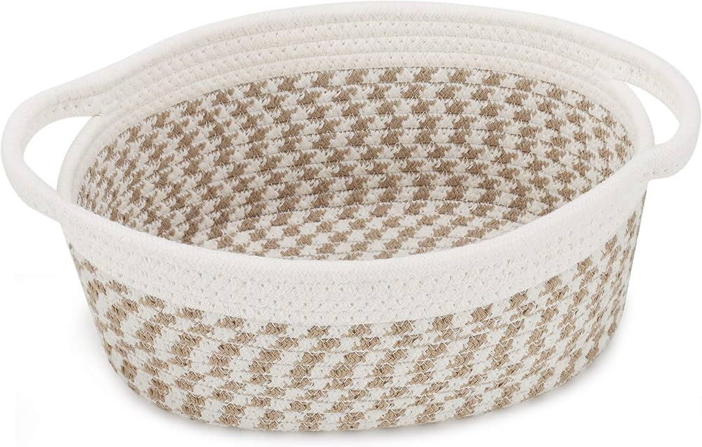 Abenkle Cute Small Woven Basket, 12"x 8" x 5", Rope Room Shelf Storage Basket, Cat Dog Toys Chest... | Amazon (US)