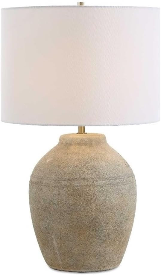 Pemberly Row Handcrafted Ceramic Table Lamp, Brown Mottled Finish, Gold-Plated Accents, Off-White... | Amazon (US)