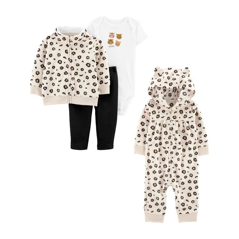 Carter's Child of Mine Baby Girl Cardigan, Bodysuit & Pant Outfit Set with Jumpsuit, 4-Piece Set,... | Walmart (US)