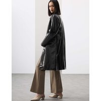 Autograph Women's Leather Patent Crackle Longline Car Coat - 6 - Black, Black | Marks & Spencer (UK)
