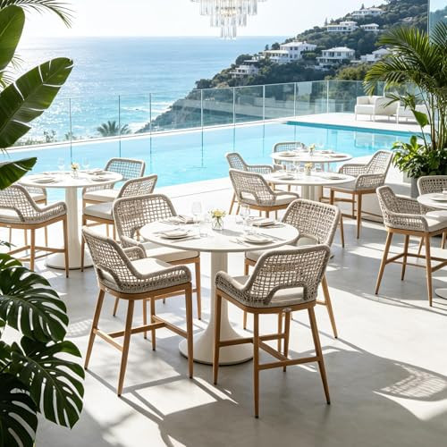 PURPLE LEAF Counter Height Bar Stools Set of 2 Outdoor Bar Chair with Backrest and Footrest Cushions Included Modern Patio Metal Counter Stools | Amazon (US)