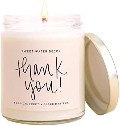 Sweet Water Decor Thank You Candle | Tropical Fruit and Sugared Orange, Summer Scented Soy Wax Ca... | Amazon (US)