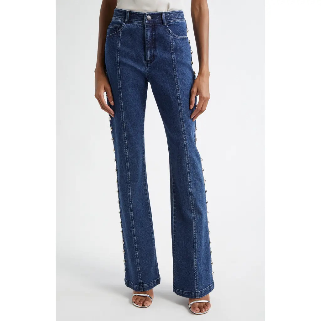 Cinq à Sept Shailene Studded Flare Jeans in Oceane at Nordstrom, Size 2 | Nordstrom