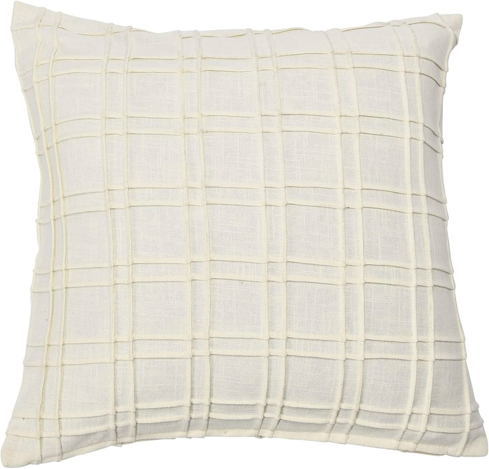 Creative Co-Op 20" Square Plaid Pleated Cotton Pillow Decorative Pillow Cover, 20" x 20", Cream | Amazon (US)